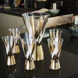 Service à orangeade vintage en verre décoré à l'or fin 1970