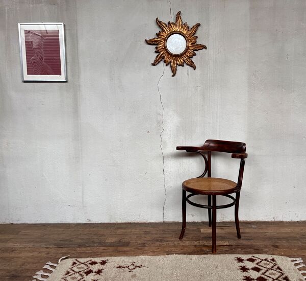 Fauteuil de bureau bistrot Fischel cannée cannage vintage 1950