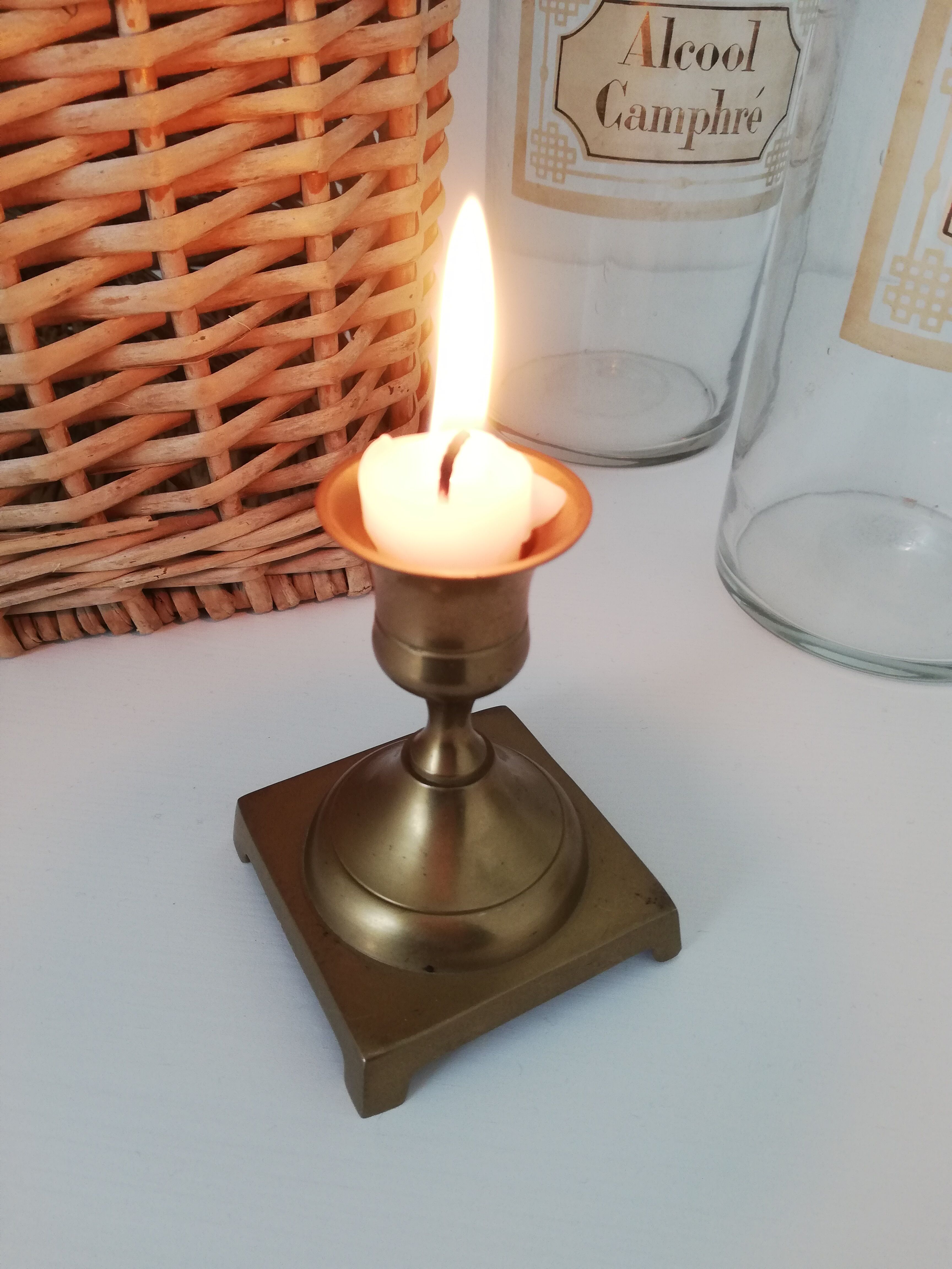 Vintage brass candle holder square base