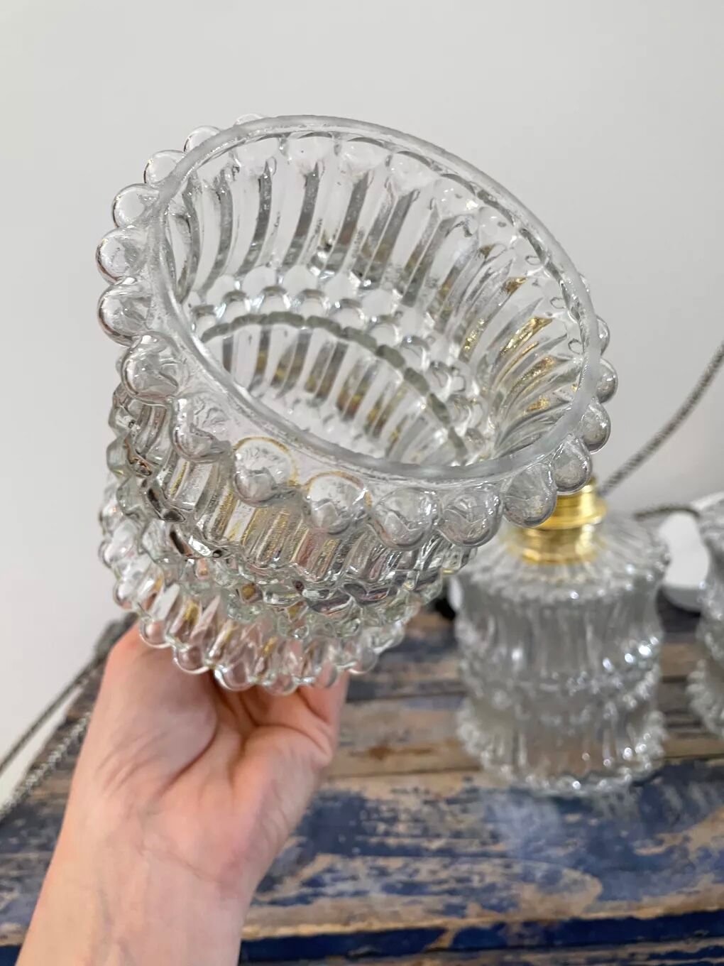 Set of three new electrified chiseled glass suspensions