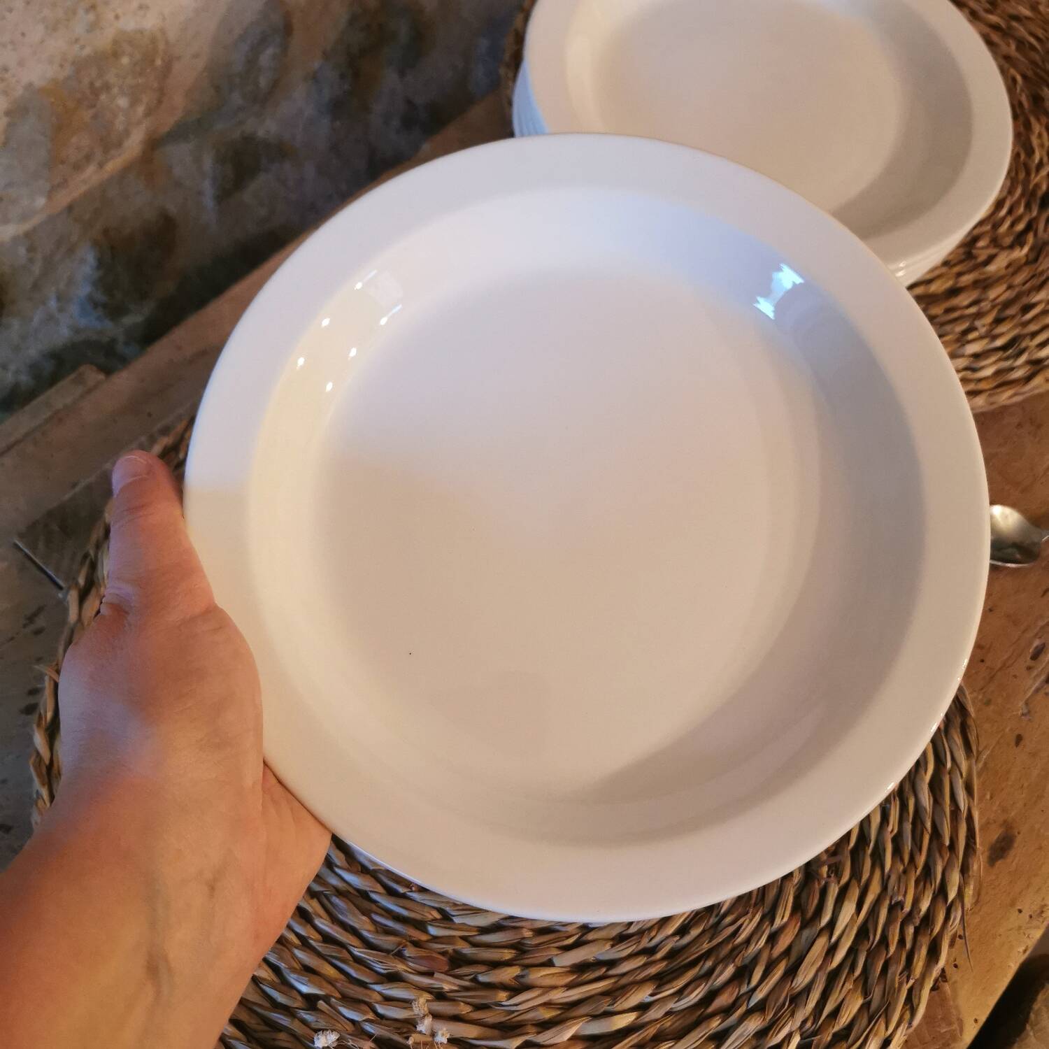 Vintage dessert plates, nesting set by Michel Hamon, Gien Prisunic