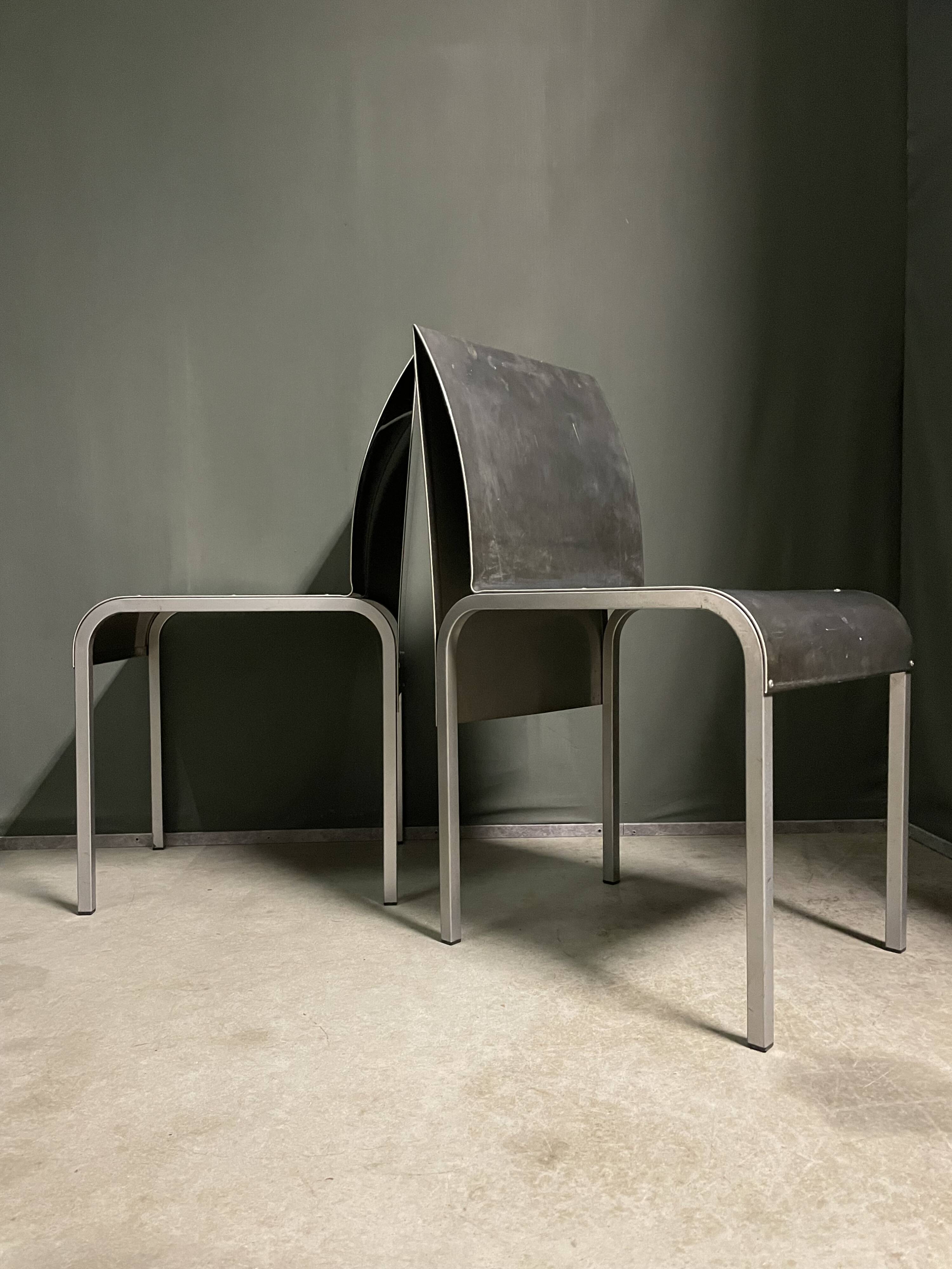 Rare set of 4 Aluminium side chairs 1980's