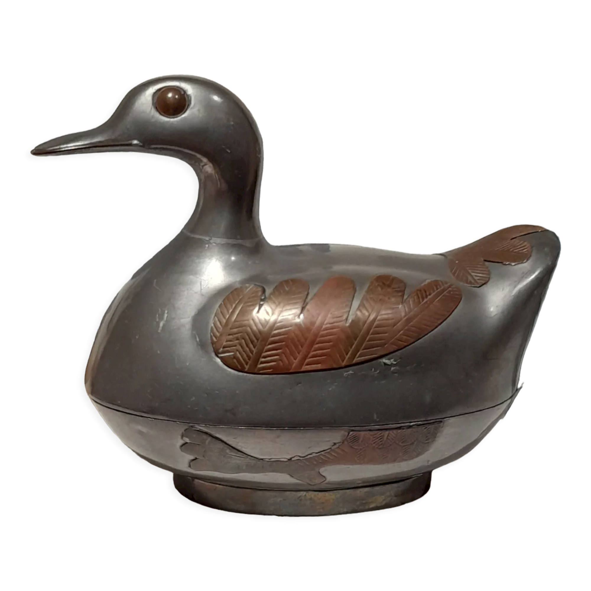 Boite canard bibelot étain/laiton vintage - 1970/1980