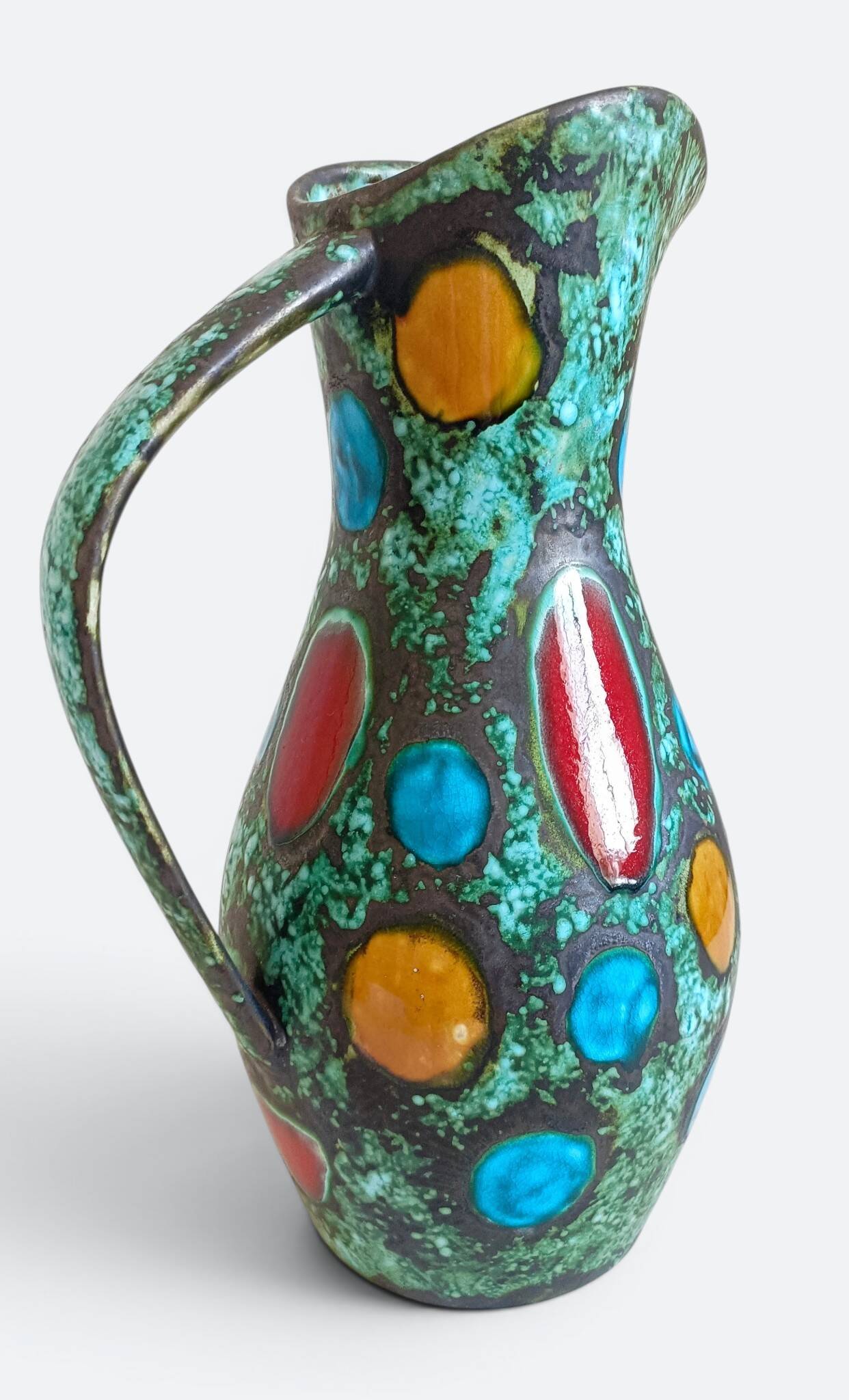 French Mid-Century Studio Pottery Pitcher/ Vase, Hand-Decorated, C. 1960