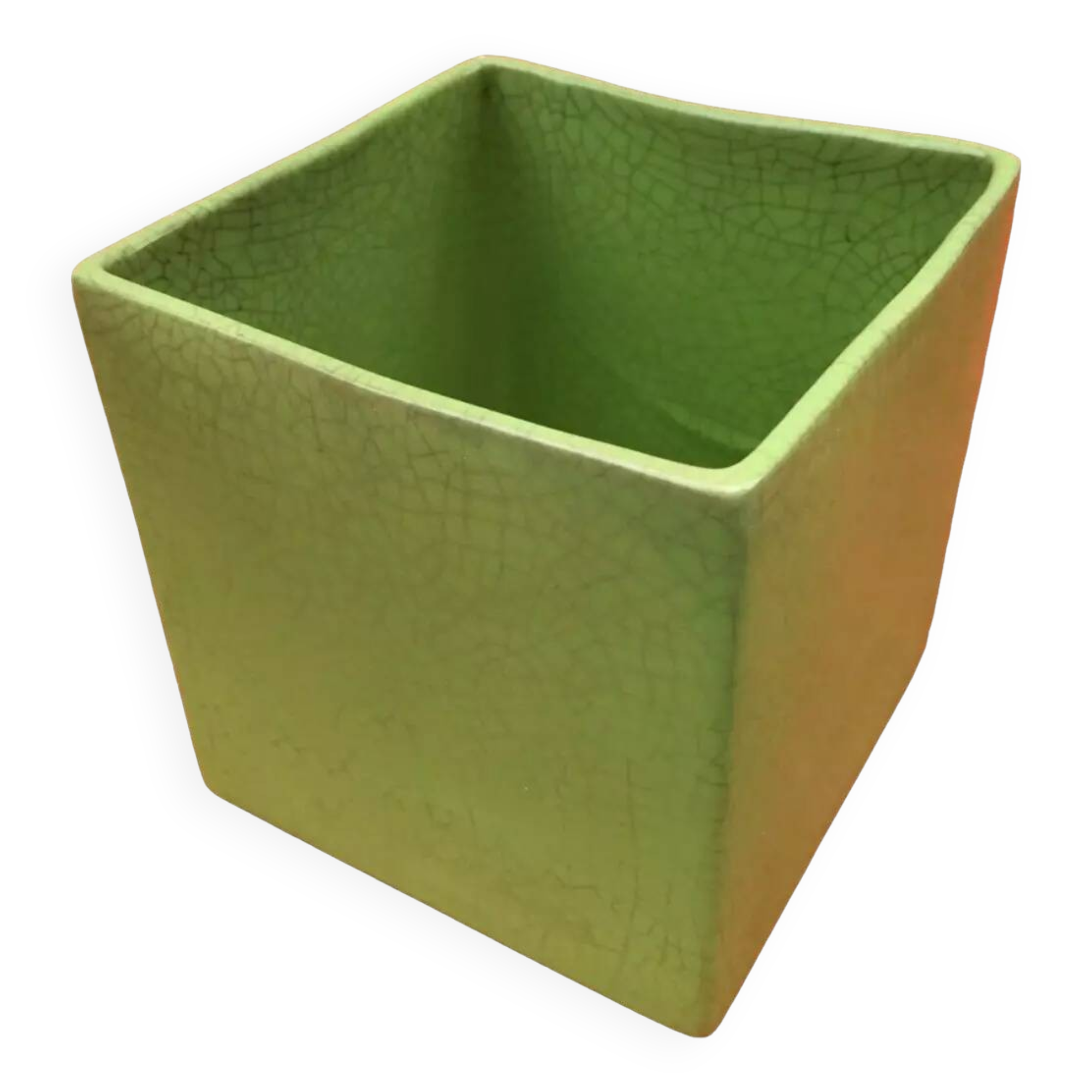 Neon-Green Crackled Effect Ceramic Planter / Decorative Pot