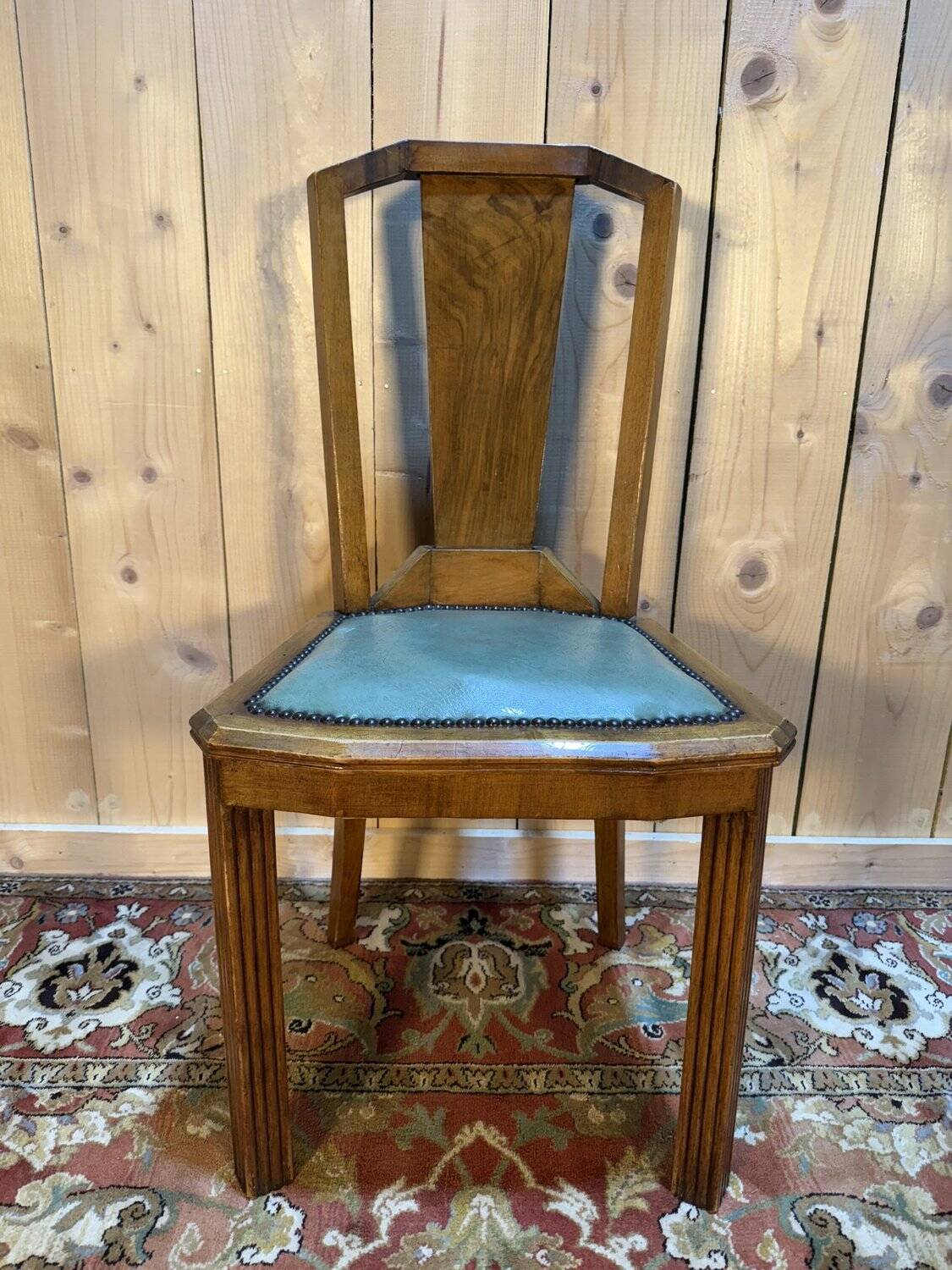 6 Art Deco period chairs in green vinyl