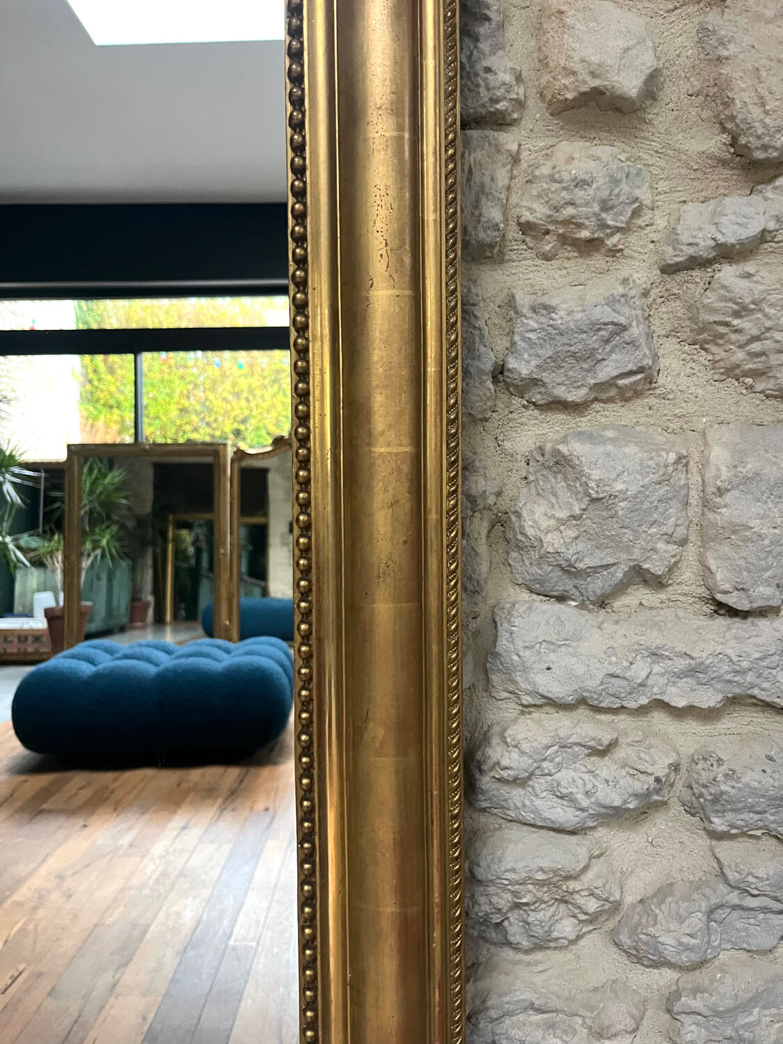 Antique mirror 150/116.5cm Louis-Philippe with pearl gold leaf.