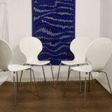 Set of 4 living room chairs in curved wood veneer and chrome base from the 70s.