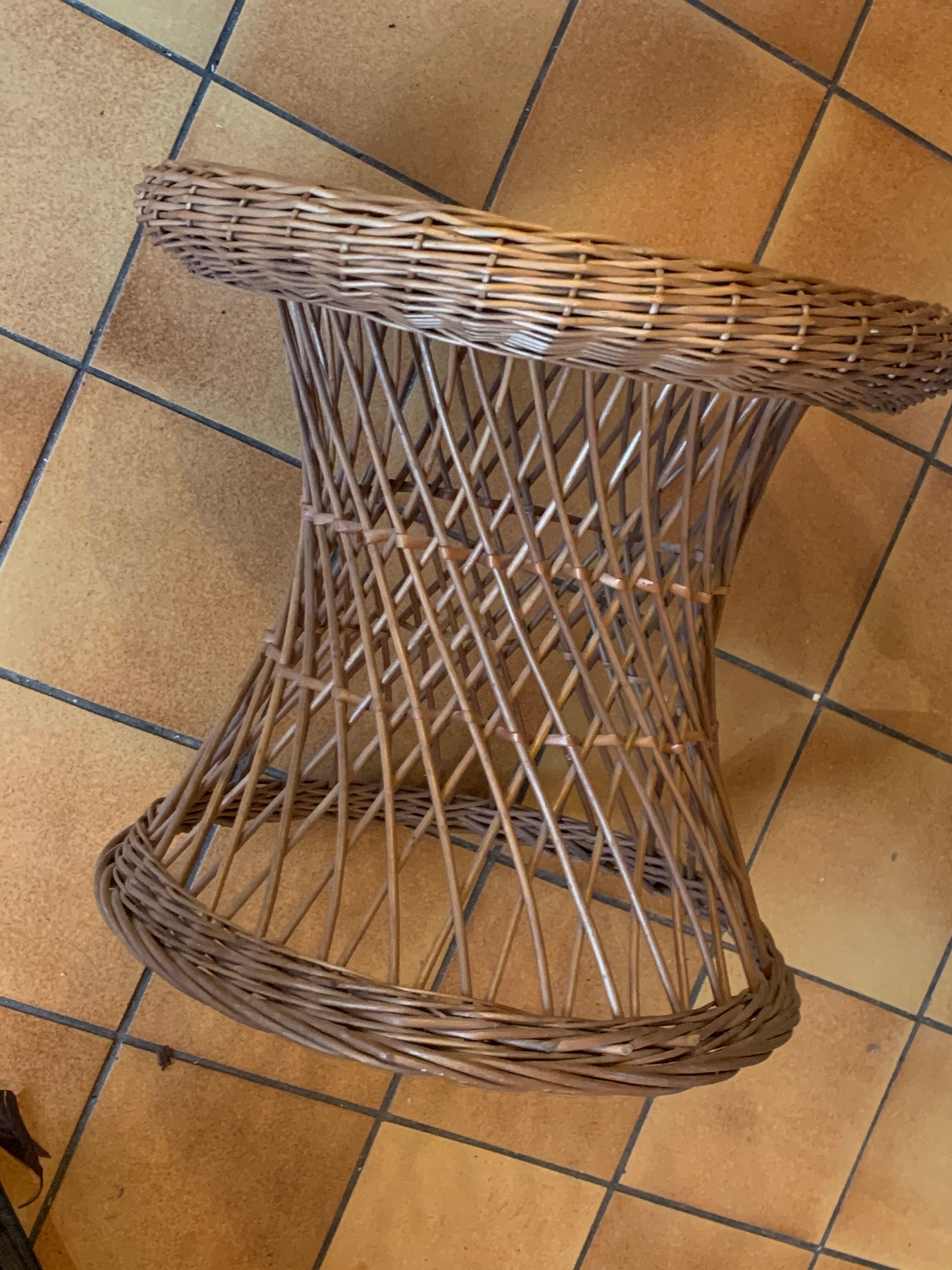 Small Vintage Wood and Rattan Roundtable 1960
