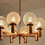 Lustre en cuivre et verre soufflé à la main par Ott International