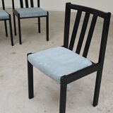 Set of 4 modernist black chairs with light blue ribbed fabric