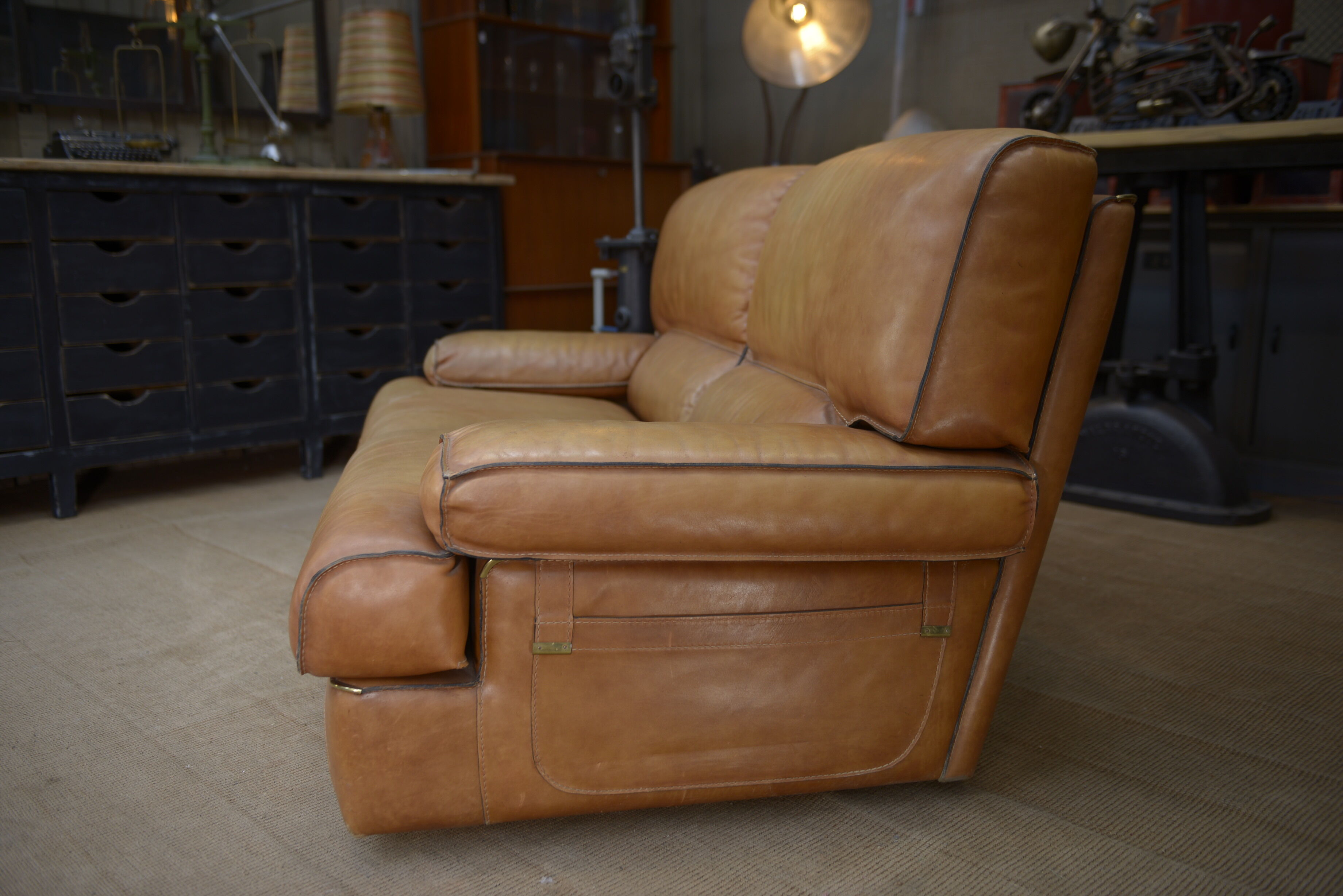 Contemporary brown vintage leather sofa