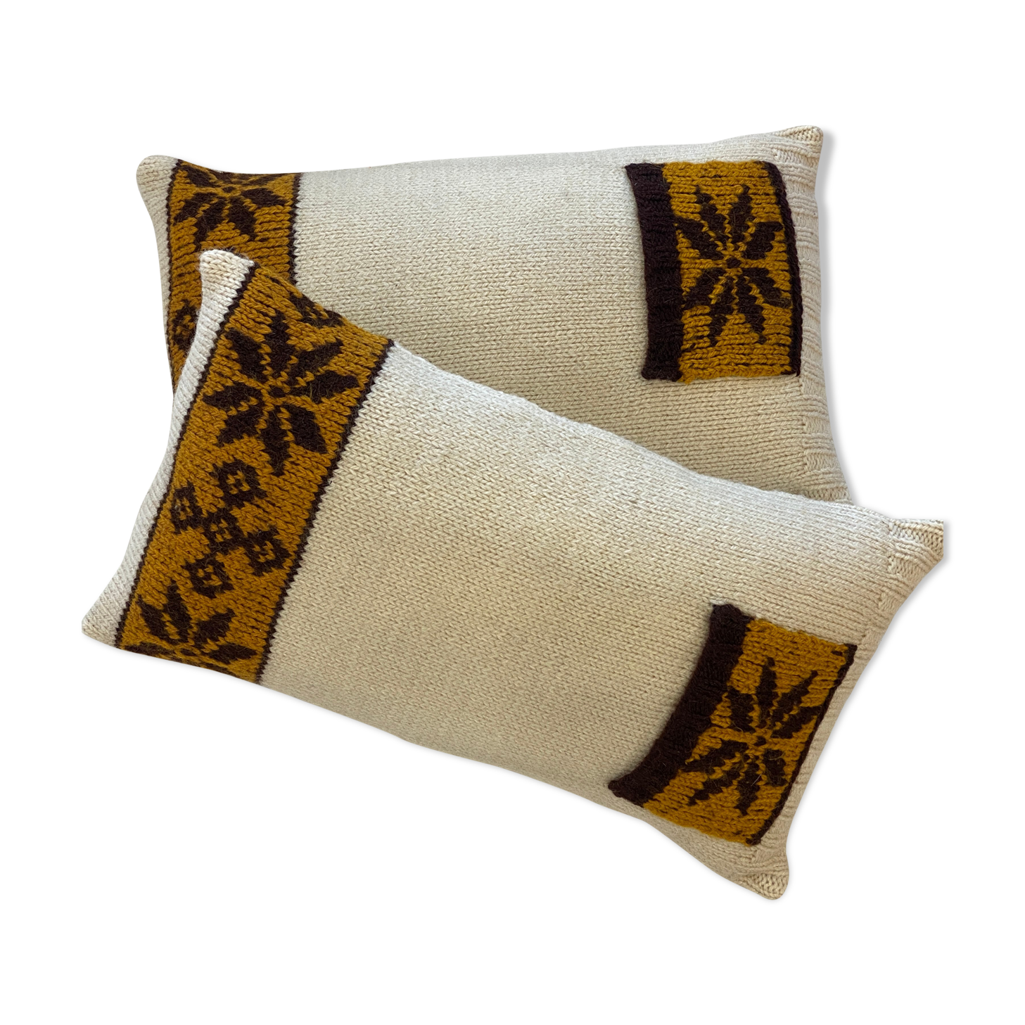 Pair of vintage retro wool knitted cushions