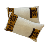 Pair of vintage retro wool knitted cushions