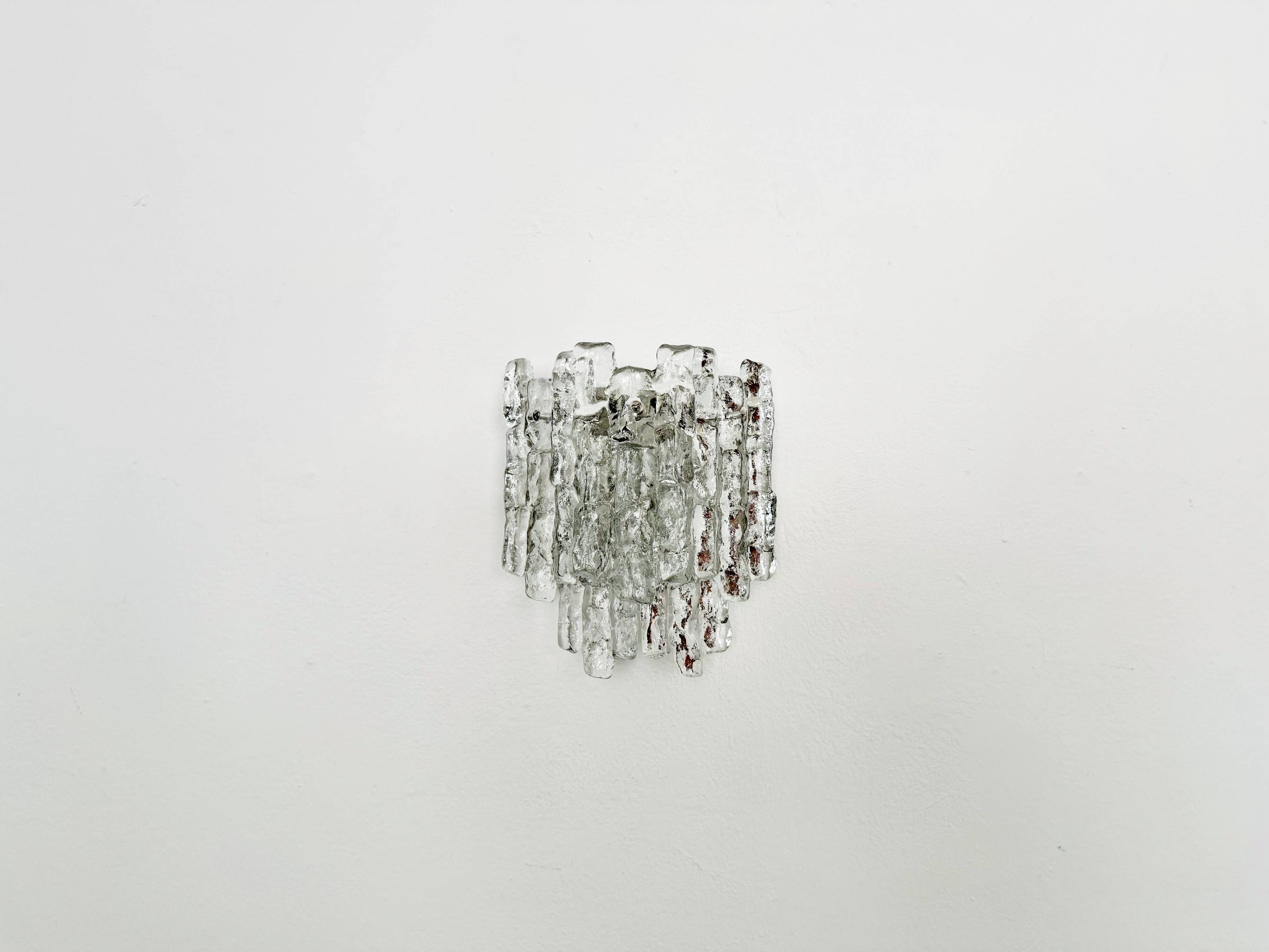 Set of 2 Austrian Ice Glass Wall Lamps by J.T. Kalmar