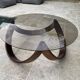 Vintage 1970s organic wood glass round coffee table