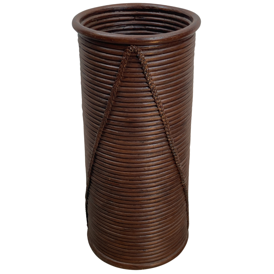 Rattan wicker bamboo pencil reed umbrella stand or basket, 1970s