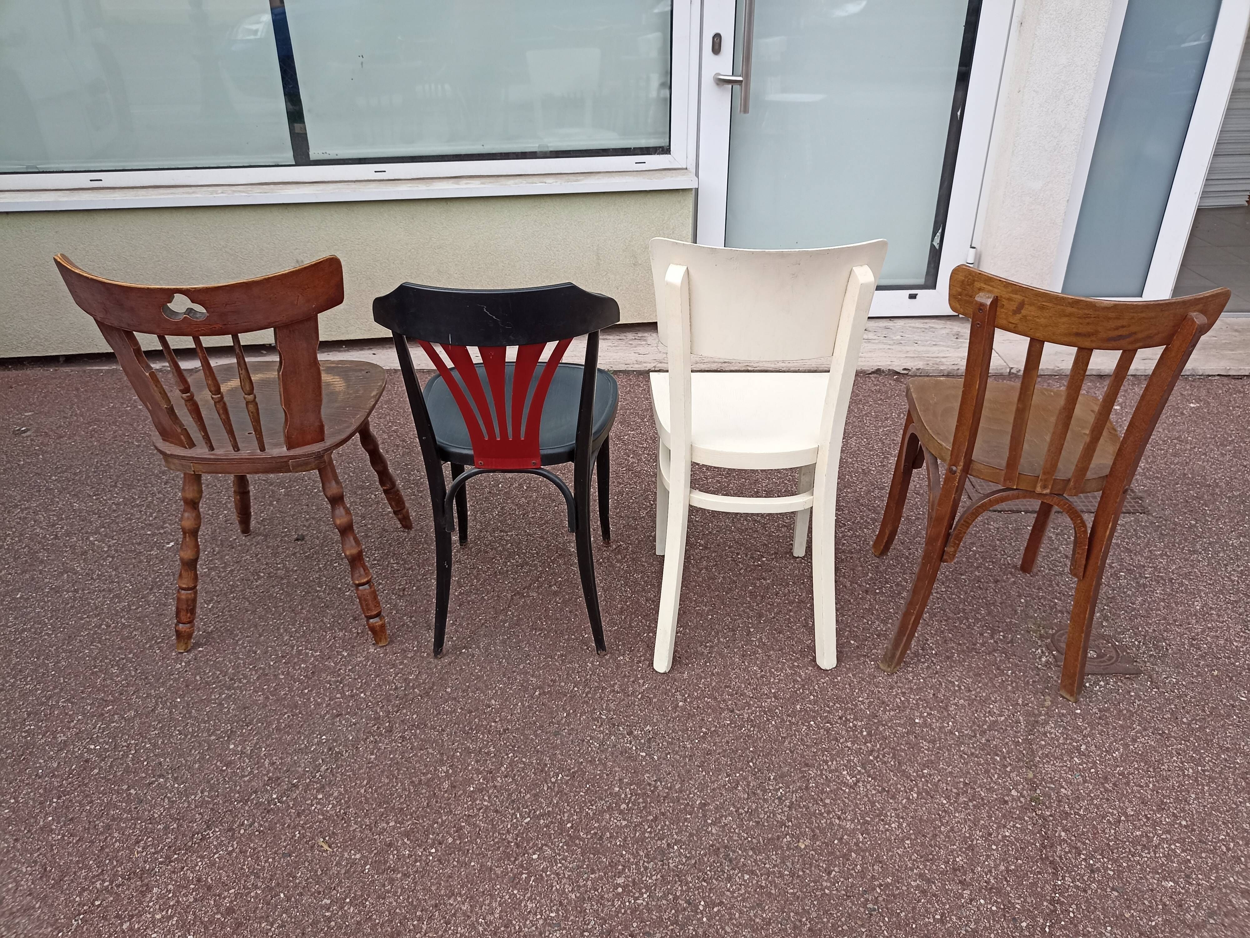 Set of 12 mismatched wooden bistro chairs - vintage