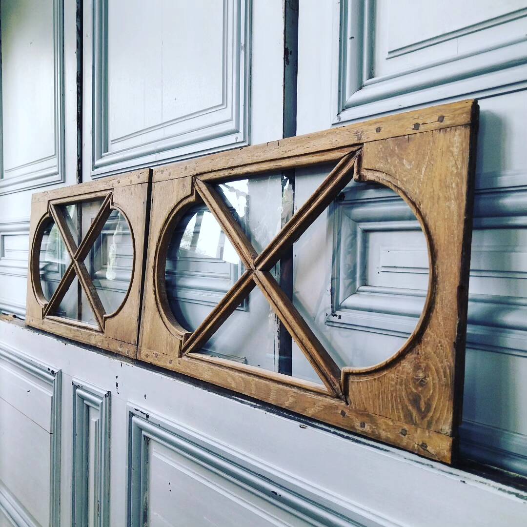 2 old small oak windows