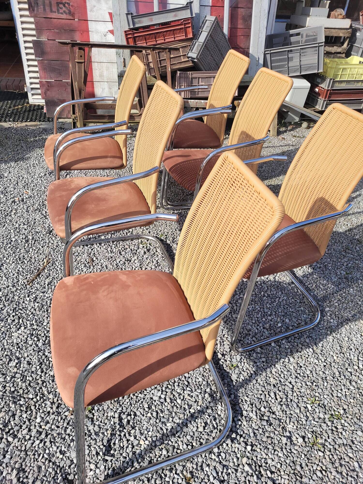 6 chairs in chrome metal effezeta Italy 70s