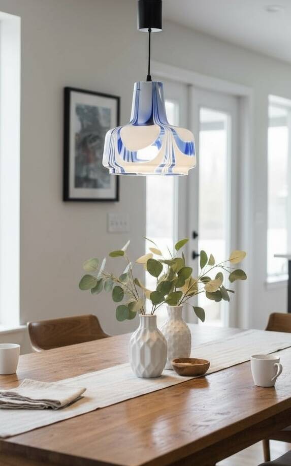 Vintage Italian Murano pendant light from the 1970s in ribbed glass