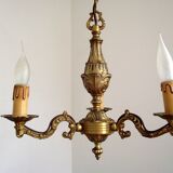 French vintage mid century cast bronze 3 light chandelier wooden drips 4324