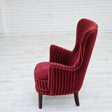 1960s, Danish armchair in cherry-red furniture velour, original condition.