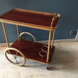 Serving wheels gold metal and wood vintage 1960