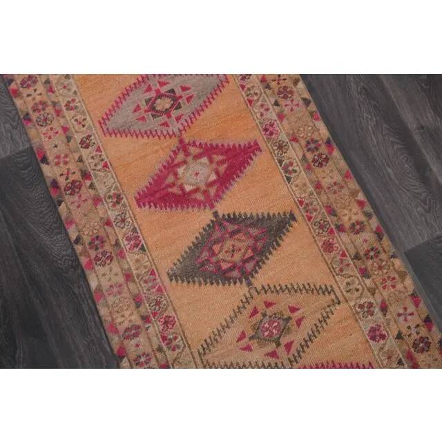 Vintage Turkish Hand-Knotted Wool Cotton Orange Runner Rug 85x344