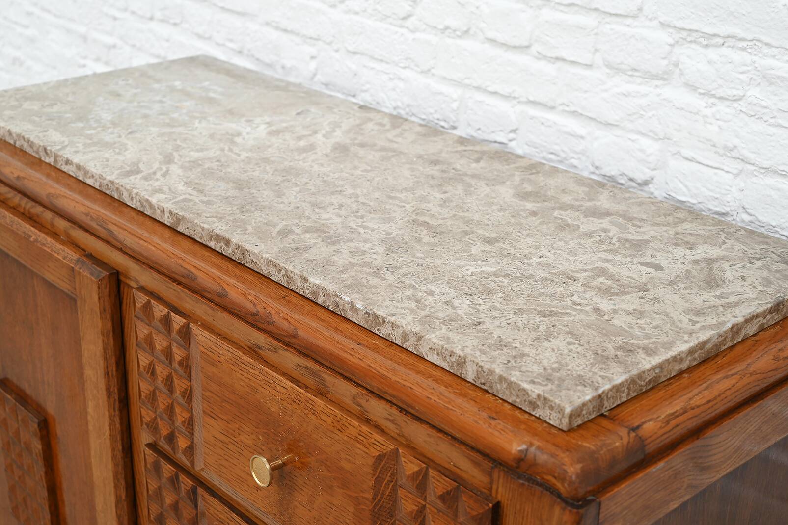 Oak Sculpted Art Deco Cabinet by Charles Dudouyt France, 1930s