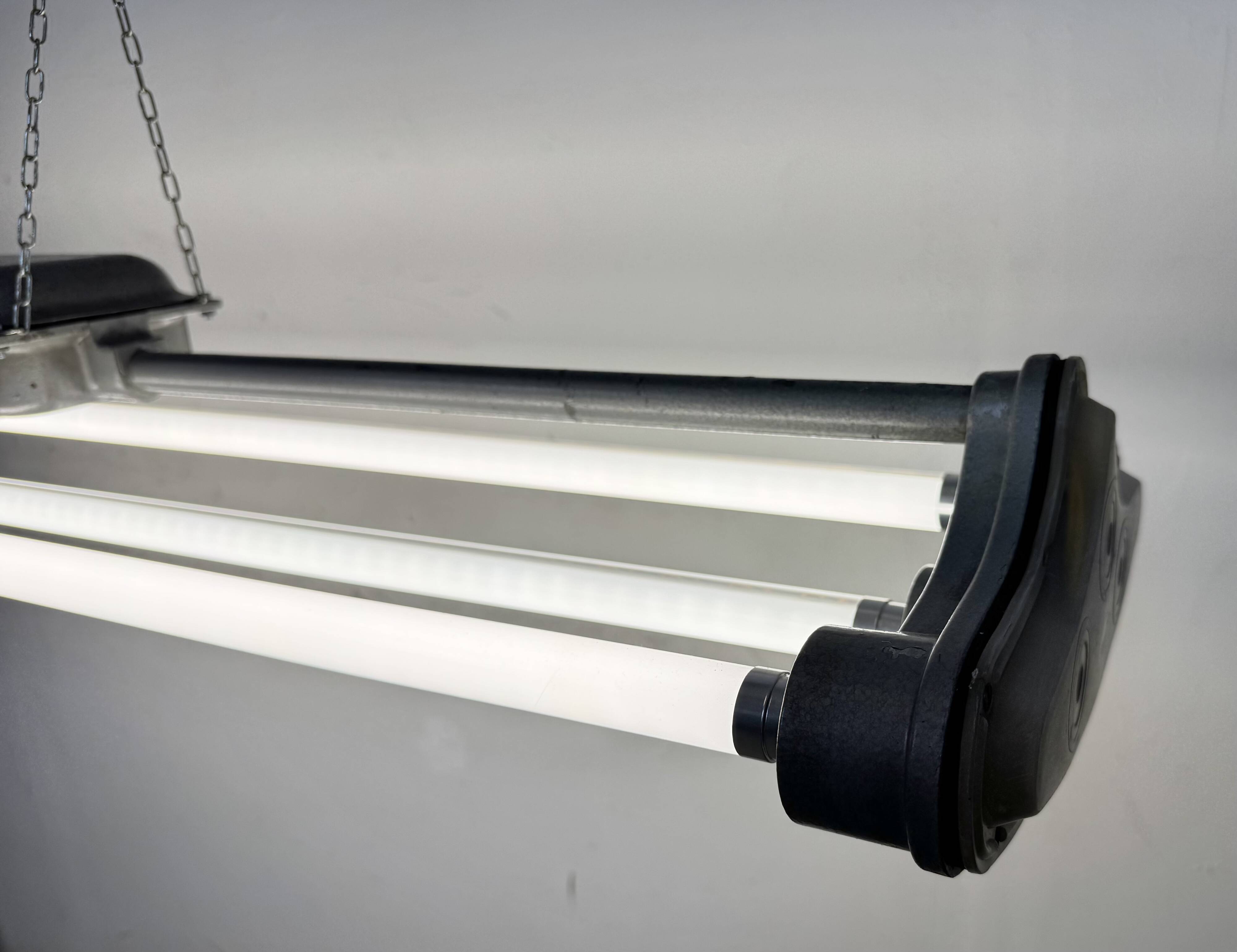 Grey Industrial Hanging Tube Light from Polam Gdansk, 1970s