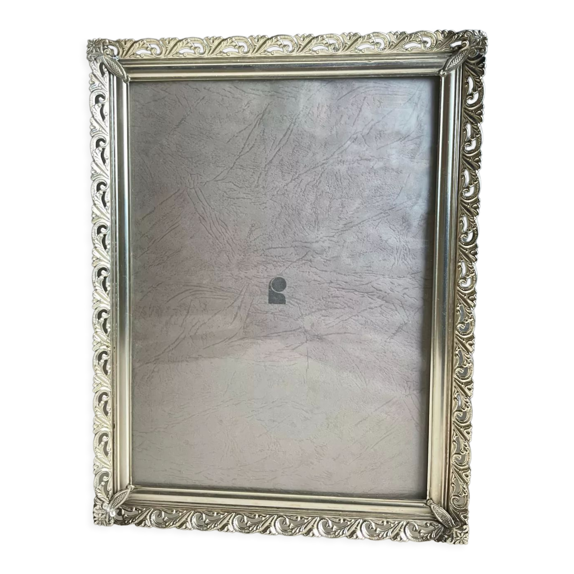 Metal vintage silver colored frame 26.5 cm x 20 cm  convex glass