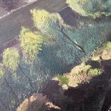 Painting - Oil on panel Mountain landscape river signed Gabriel Pinson