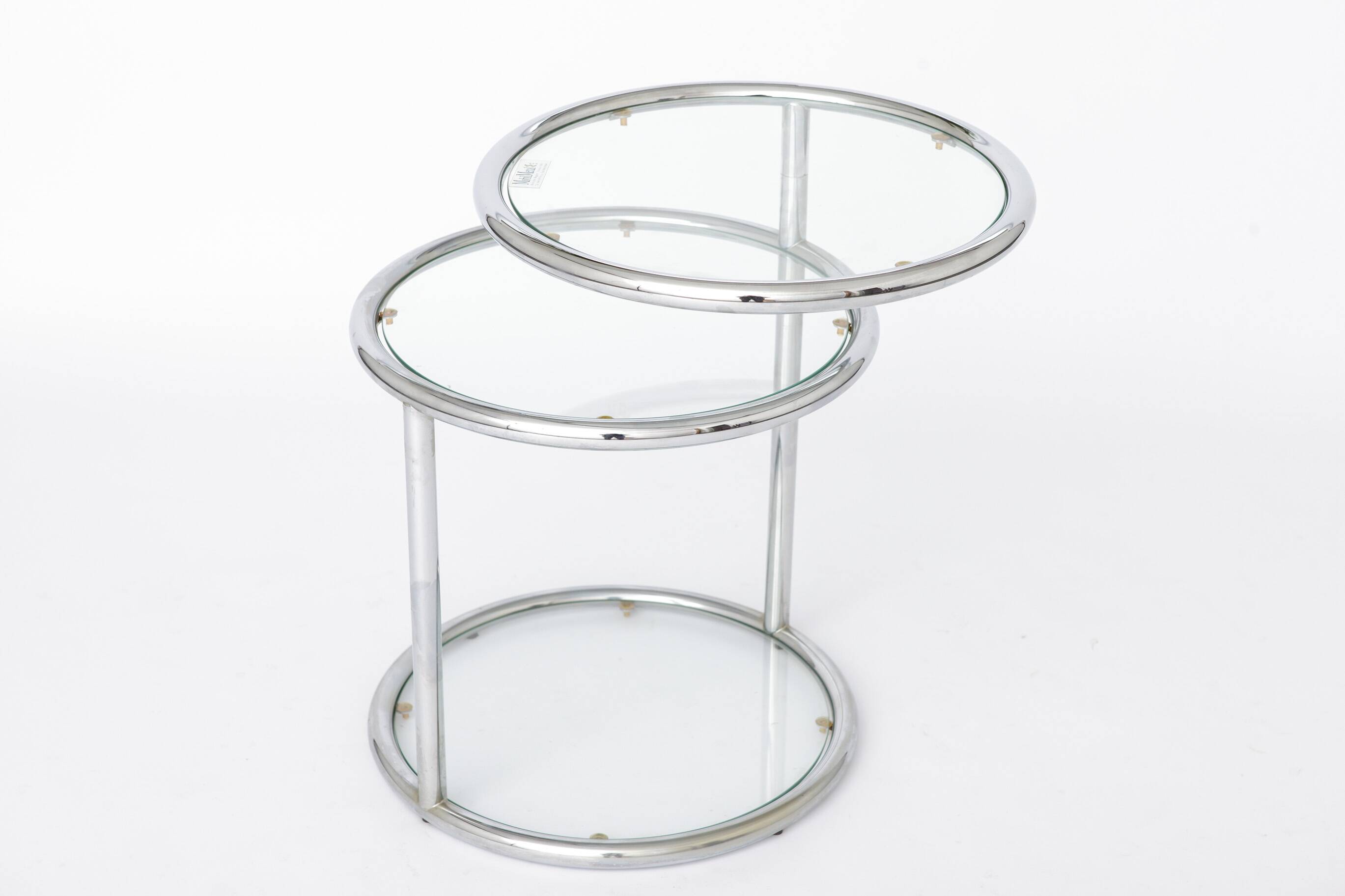 Table d'appoint vintage en chrome et verre, Allemagne années 1970, style mid-century moderne ronde.