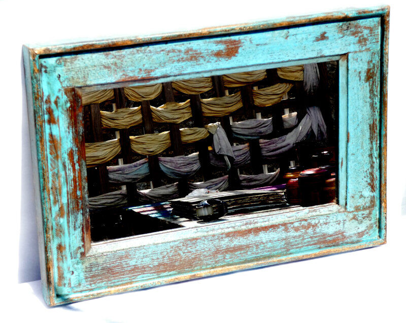 Mirror Wood Old Teak Patina Blue 56x3x39cm 21