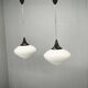 Pair of Space Age Opaline Glass Pendants, Czechoslovakia, 1970s