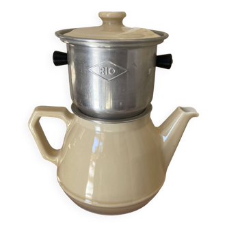 Old Filter Coffee Maker or Teapot in Beige Earthenware and Stainless Steel - RIO Brand