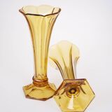 Art Deco Val Saint Lambert Belgian amber glass tulip vases, set of 2.