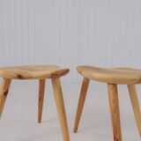 Pair of sculptural mid-century stools in pine by Norsk Husflid 1960s Norway
