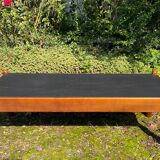 Solid oak and slate coffee table from the 50s-60s
