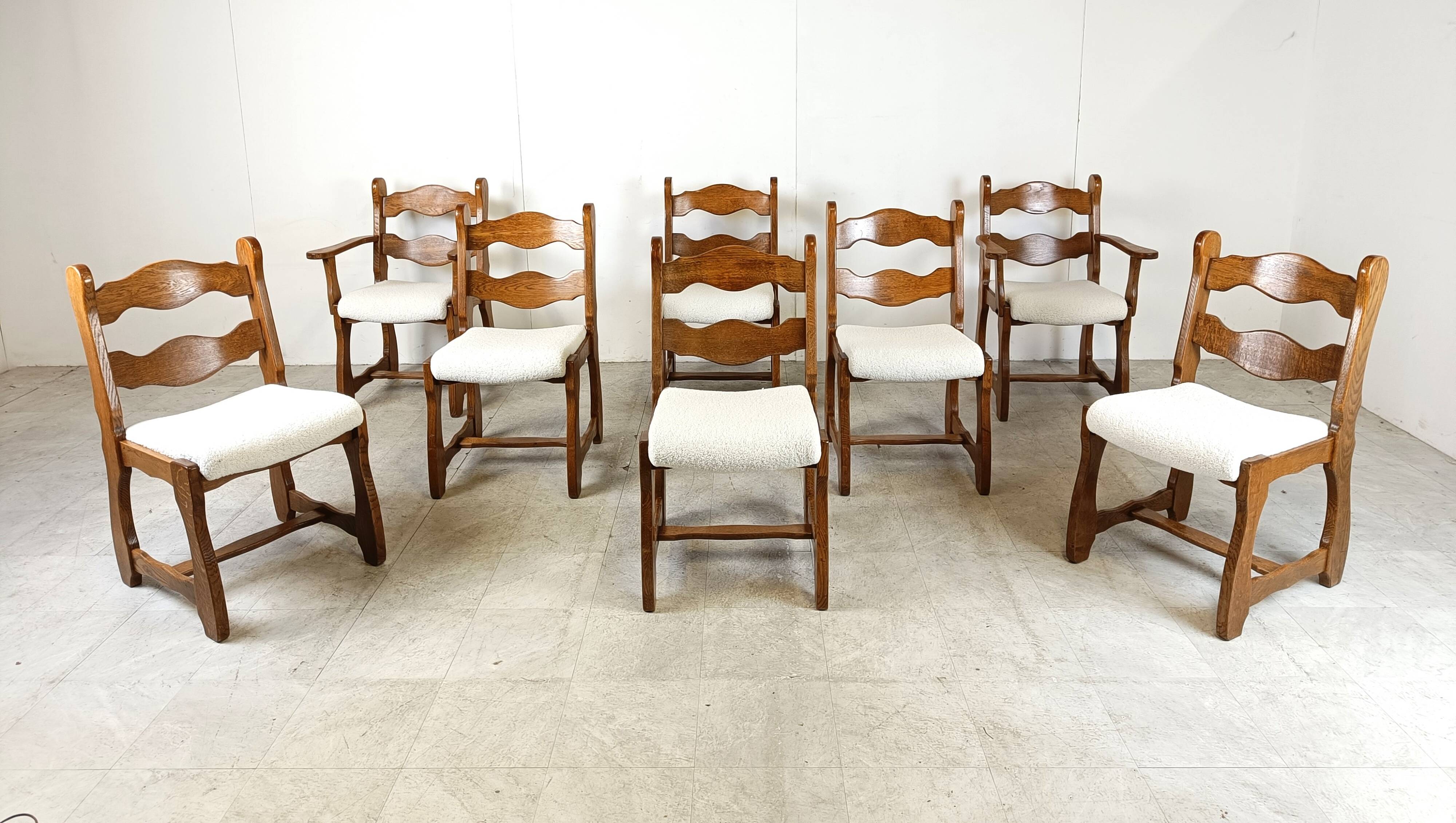 Vintage brutalist dining chairs, set of 8 - 1960s