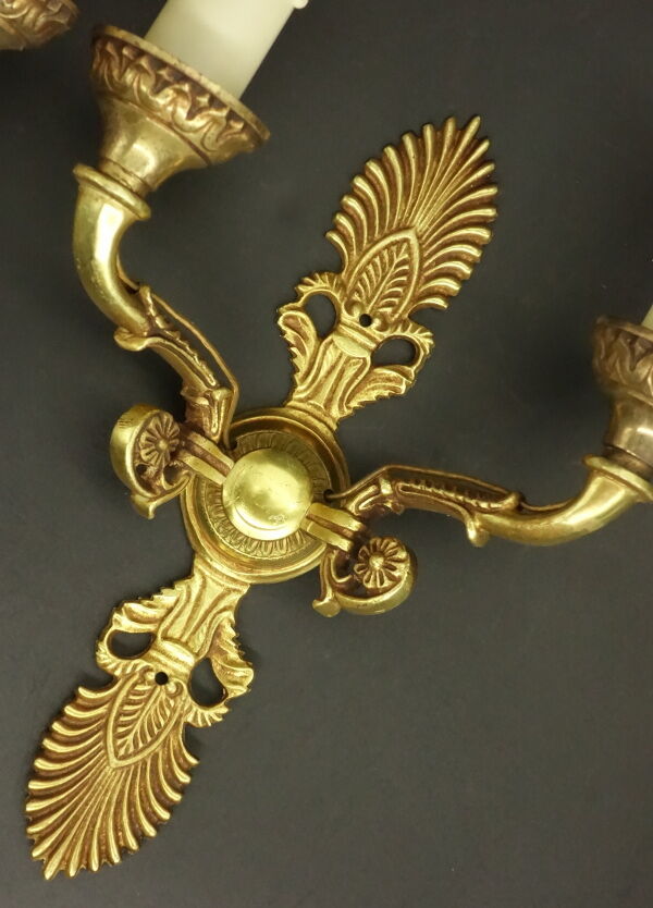 Pair of wall lamps, palmettes, empire style - Lucien Gau, Paris
