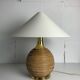 Large midcentury pencil reed rattan bamboo and brass table lamp Italy 1970s