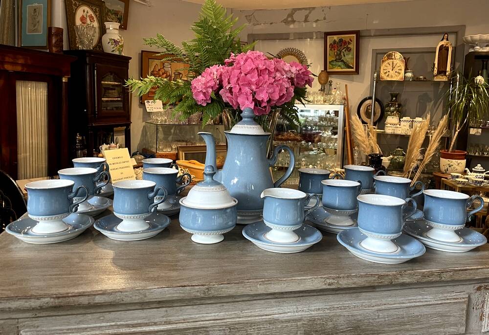 English stoneware tea service denby england 12 pale blue and white castille model