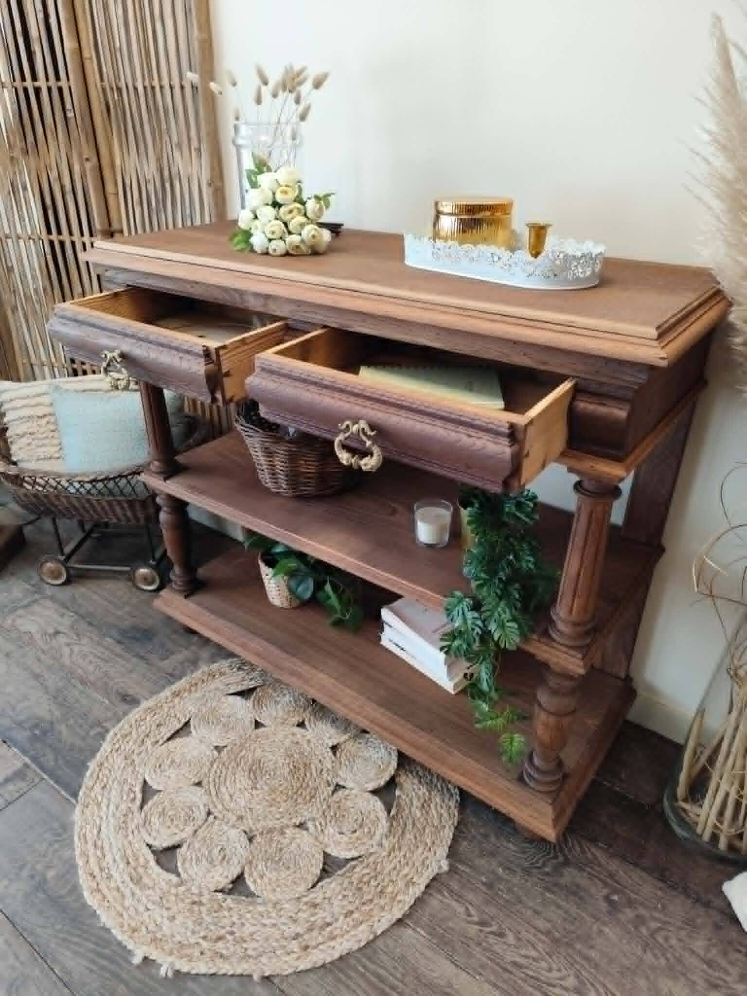Console desserte meuble d'appoint en chêne massif