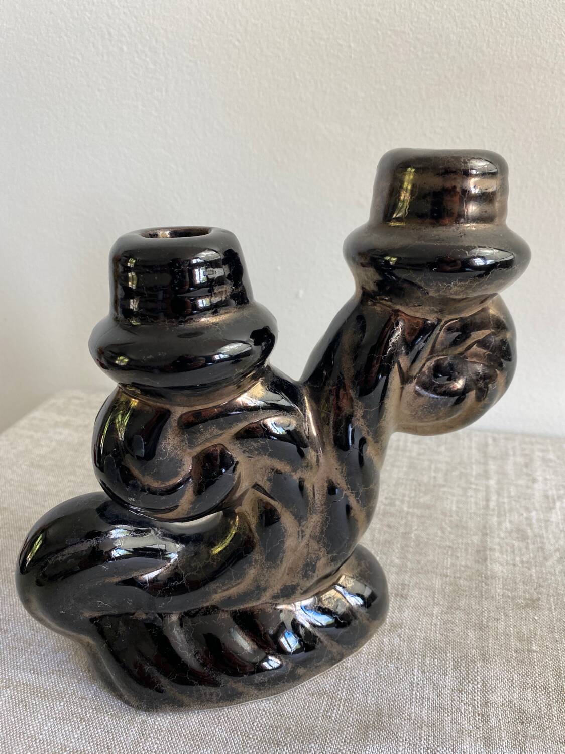 Pair of Vallauris iridescent ceramic candle holders