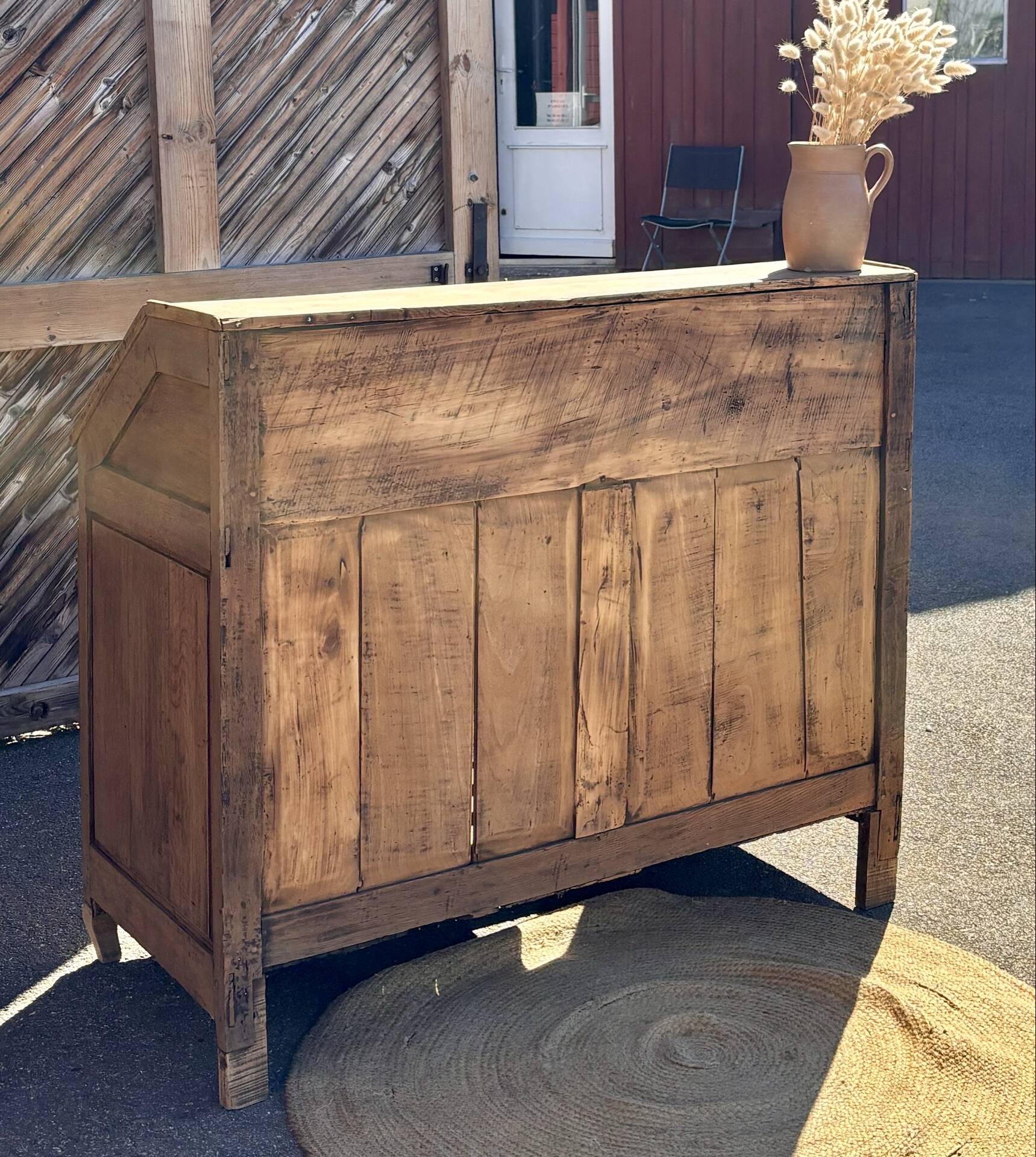 Antique drop-leaf secretary / solid raw oak counter