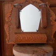 Vintage oak entrance mirror and its brushes - 1940s / 1950s