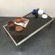 70s coffee table in chrome and smoked glass