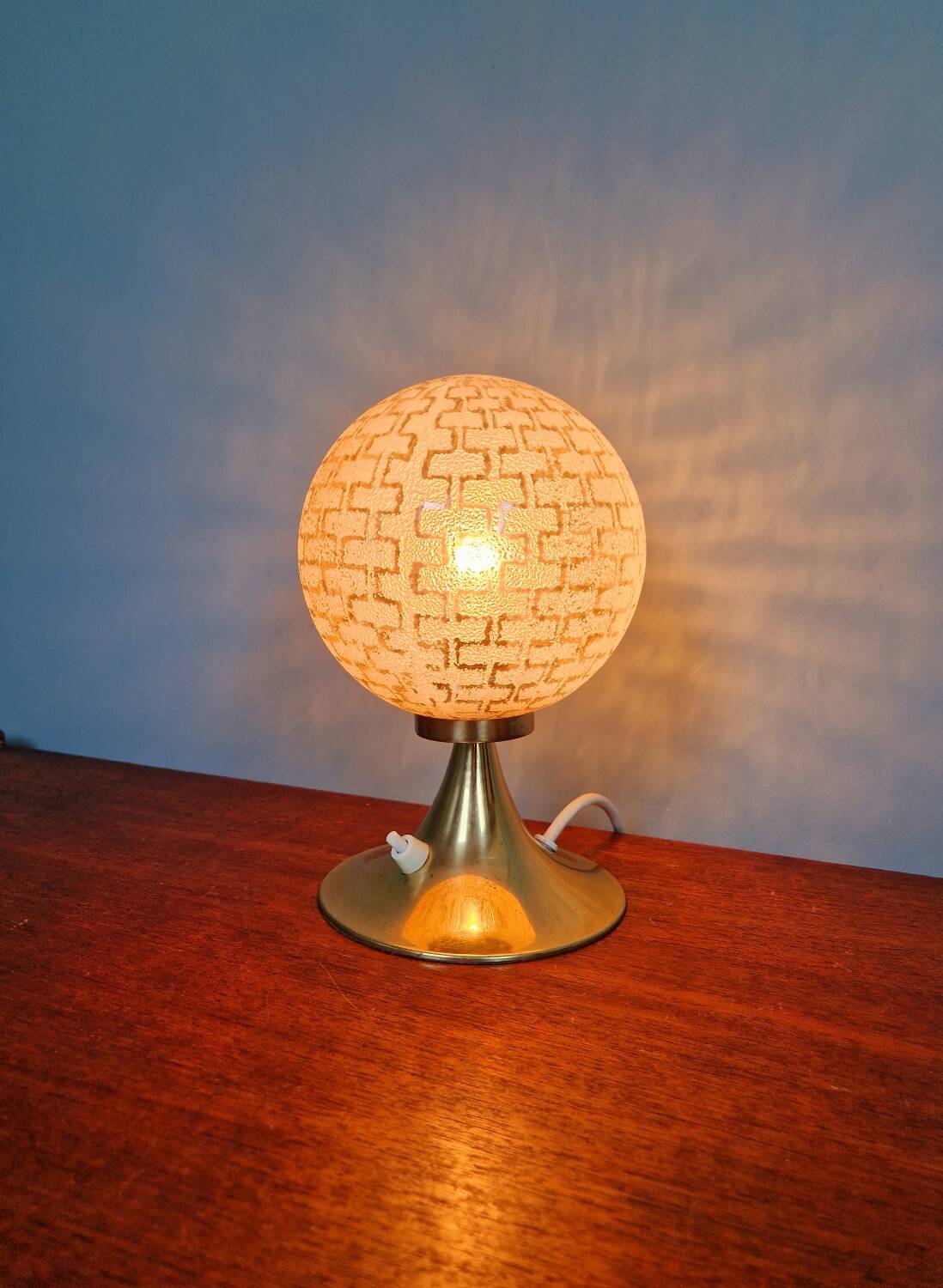 Space Age brass and textured glass table lamp, 1970s